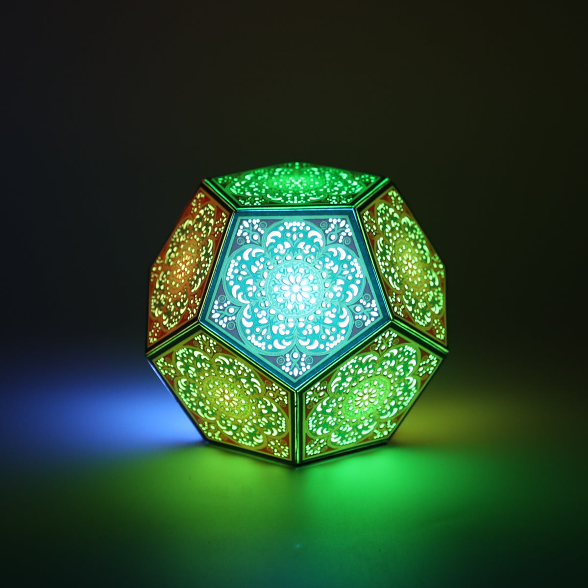 MikhaLuma Logos dodecahedron lantern in Glow style, glowing softly from within
