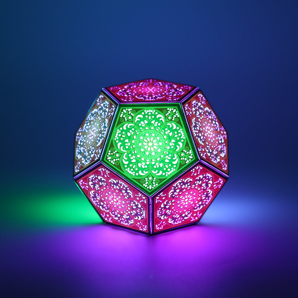 MikhaLuma Logos dodecahedron lantern in Glow style, glowing softly from within