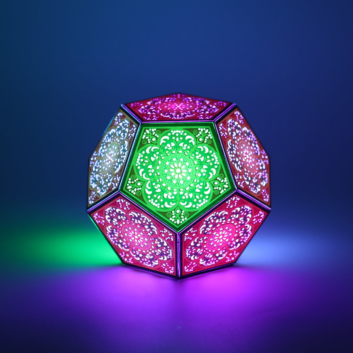 MikhaLuma Logos dodecahedron lantern in Glow style, glowing softly from within