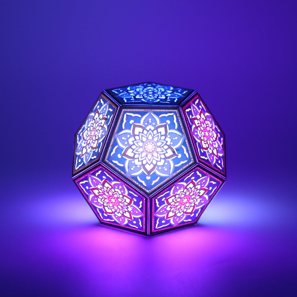 MikhaLuma Telos dodecahedron lantern in Glow style, glowing softly from within
