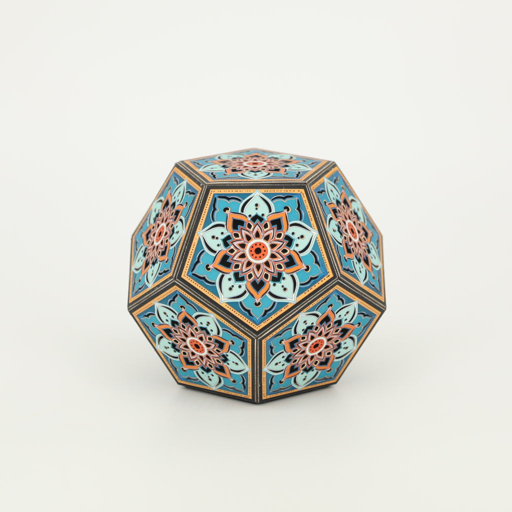 MikhaLuma Telos handcrafted dodecahedron paper lantern, unlit in daylight
