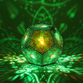 MikhaLuma Xenia dodecahedron lantern in Shadow Caster style, casting geometric light patterns across a dark room