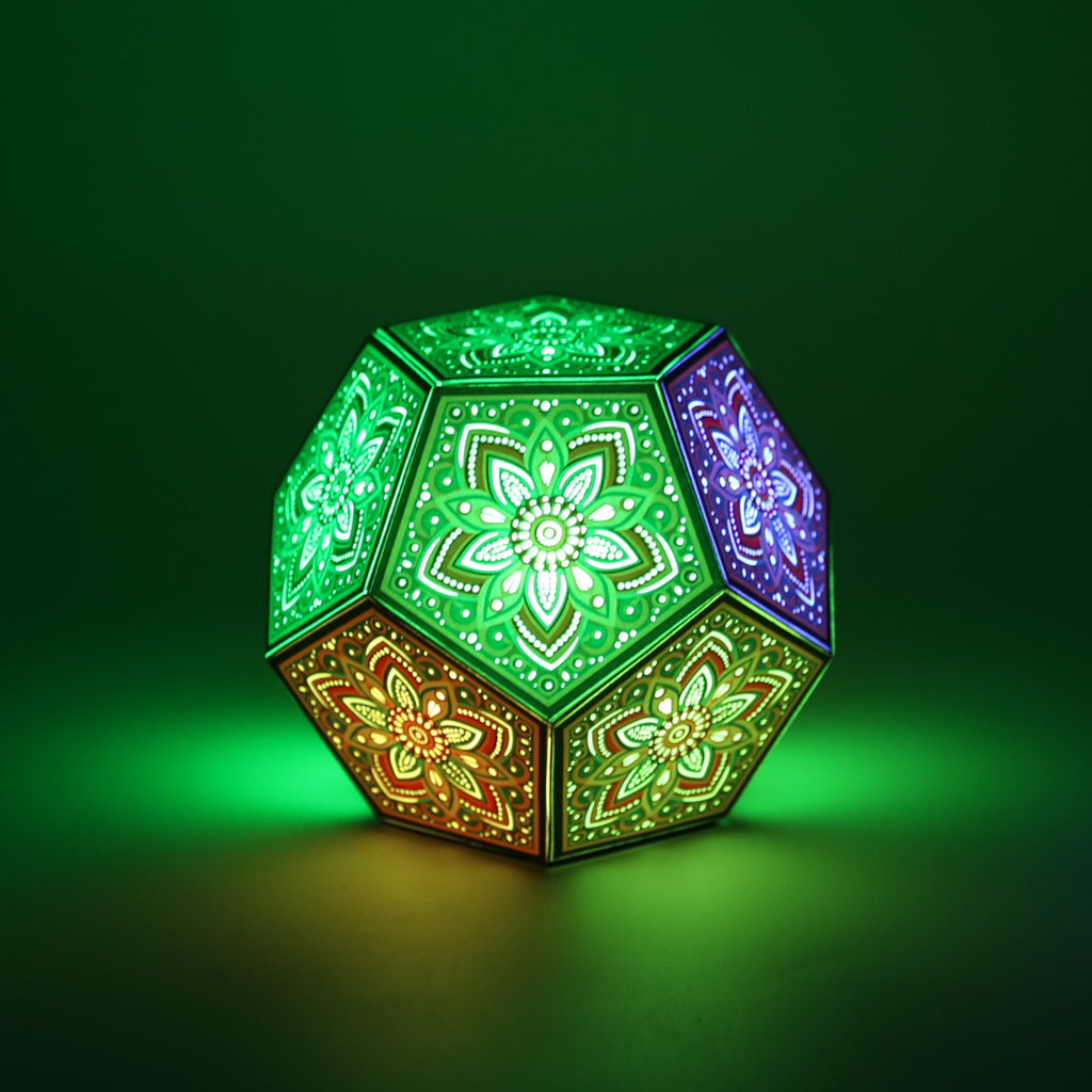 MikhaLuma Xenia dodecahedron lantern in Glow style, glowing softly from within