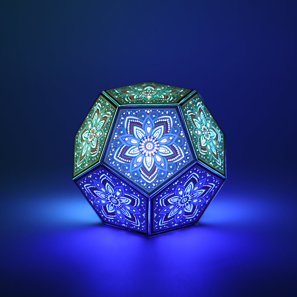 MikhaLuma Storge dodecahedron lantern in Glow style, glowing softly from within