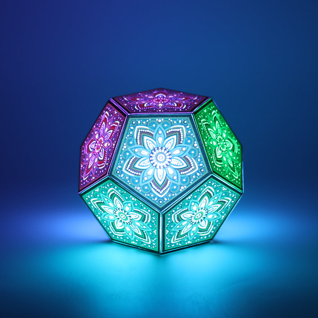 MikhaLuma Storge dodecahedron lantern in Glow style, glowing softly from within