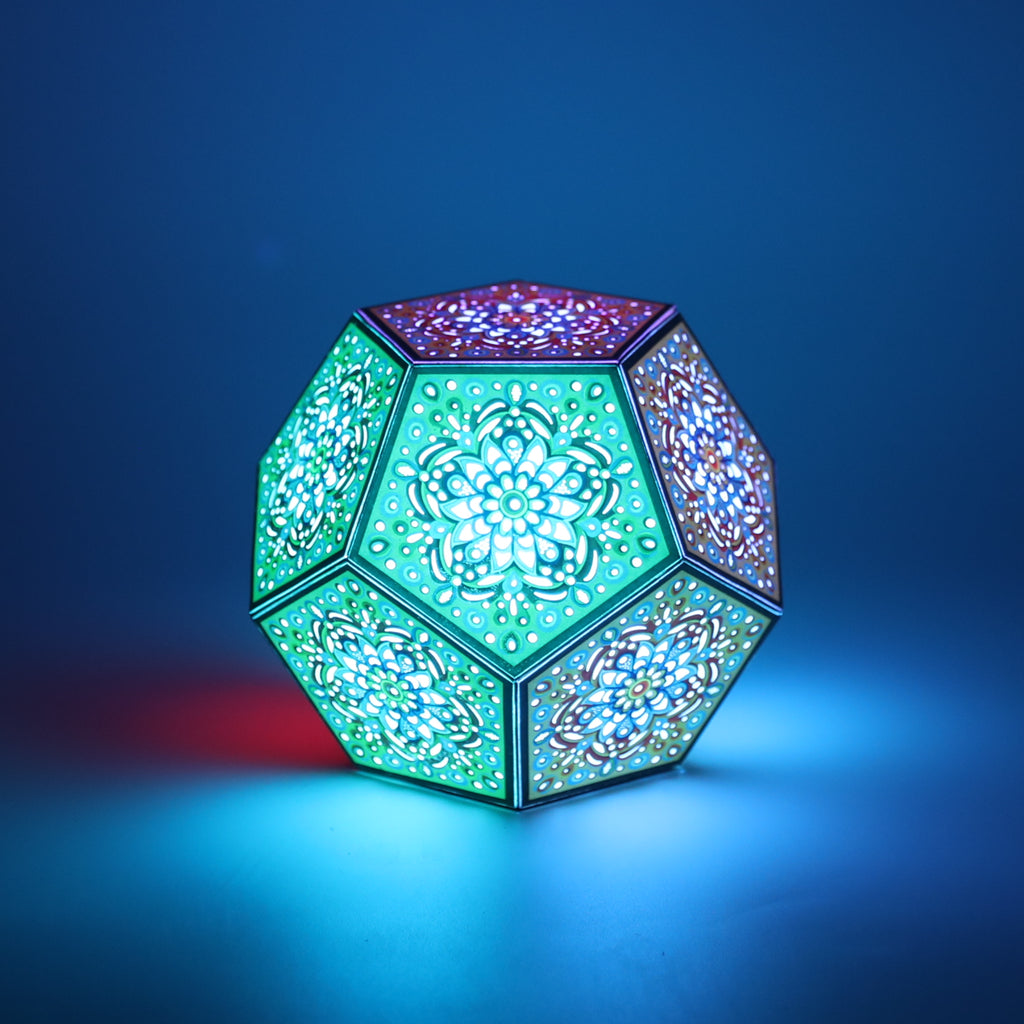 MikhaLuma Eunoia dodecahedron lantern in Glow style, glowing softly from within