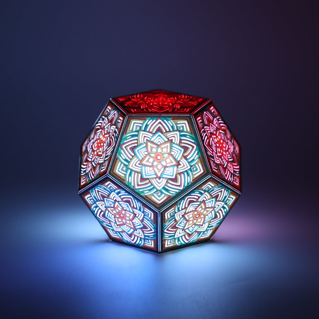 MikhaLuma Arete dodecahedron lantern in Glow style, glowing softly from within