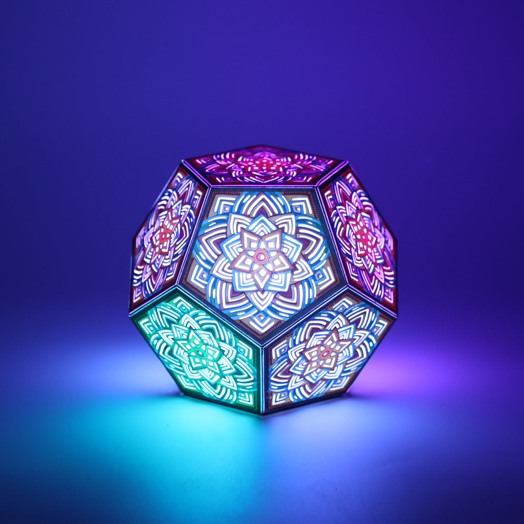 MikhaLuma Arete dodecahedron lantern in Glow style, glowing softly from within