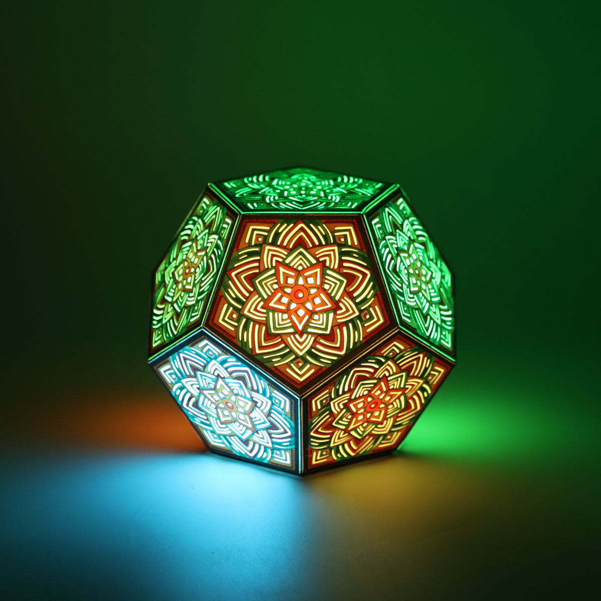 MikhaLuma Arete dodecahedron lantern in Glow style, glowing softly from within