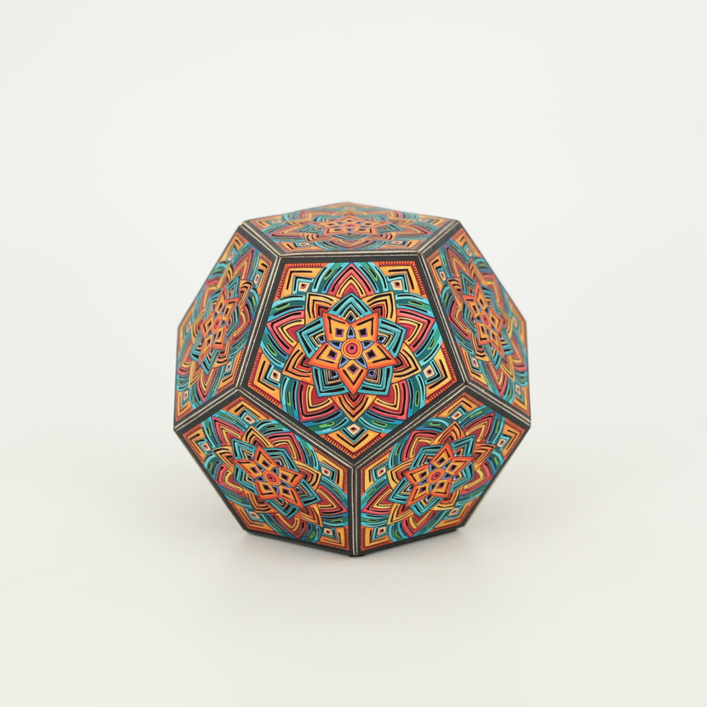 MikhaLuma Arete handcrafted dodecahedron paper lantern, unlit in daylight