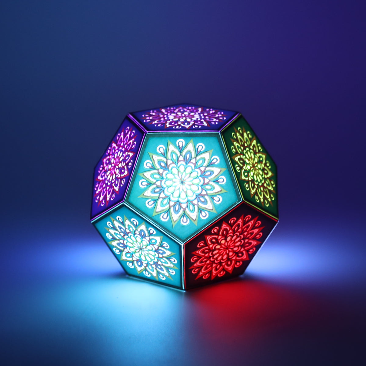 MikhaLuma Episteme dodecahedron lantern in Glow style, glowing softly from within