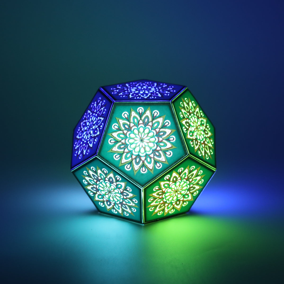 MikhaLuma Episteme dodecahedron lantern in Glow style, glowing softly from within