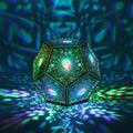 MikhaLuma Eudaimonia dodecahedron lantern in Shadow Caster style, casting geometric light patterns across a dark room