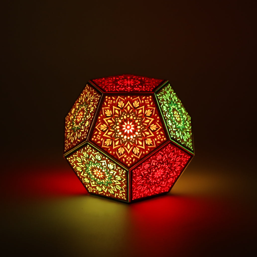 MikhaLuma Eudaimonia dodecahedron lantern in Glow style, glowing softly from within