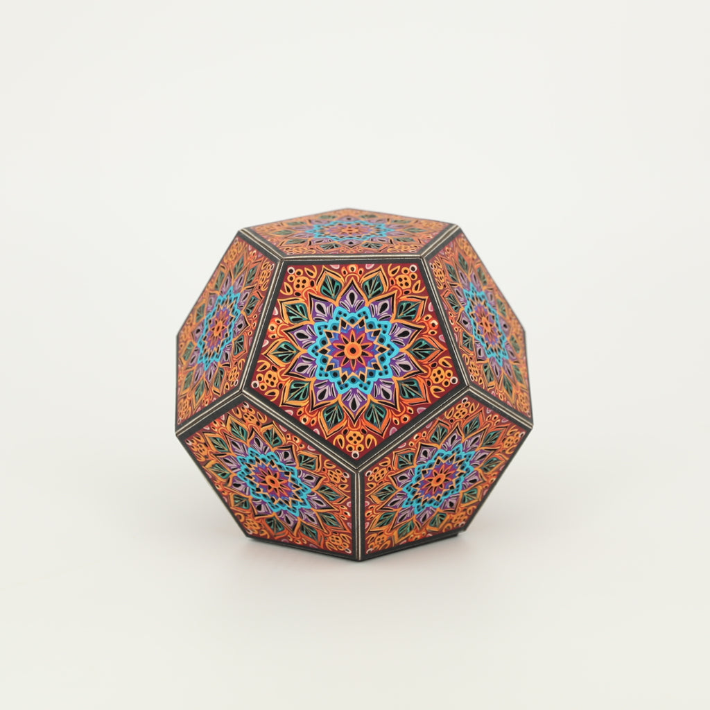 MikhaLuma Eudaimonia handcrafted dodecahedron paper lantern, unlit in daylight
