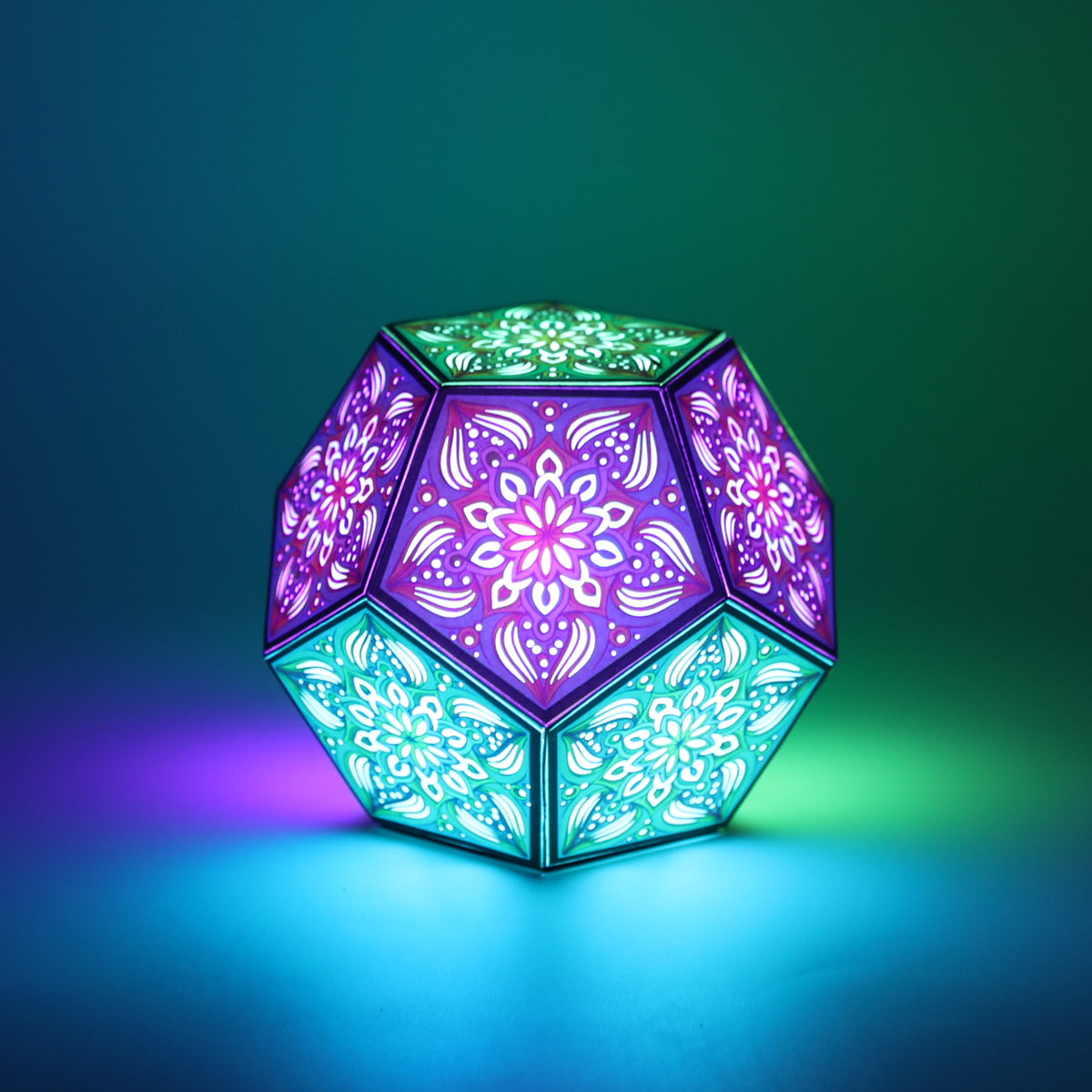 MikhaLuma Ataraxia dodecahedron lantern in Glow style, glowing softly from within