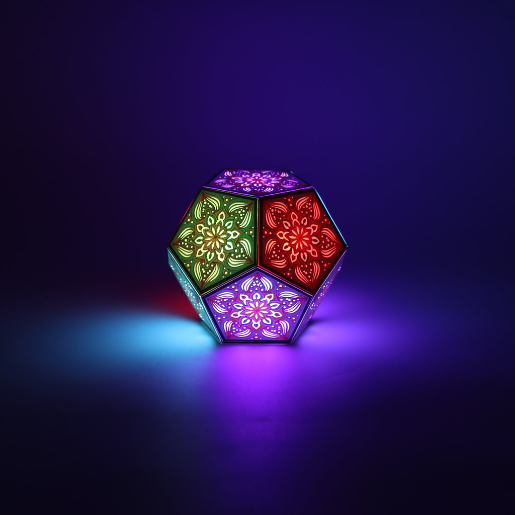 MikhaLuma Ataraxia dodecahedron lantern in Glow style, glowing softly from within