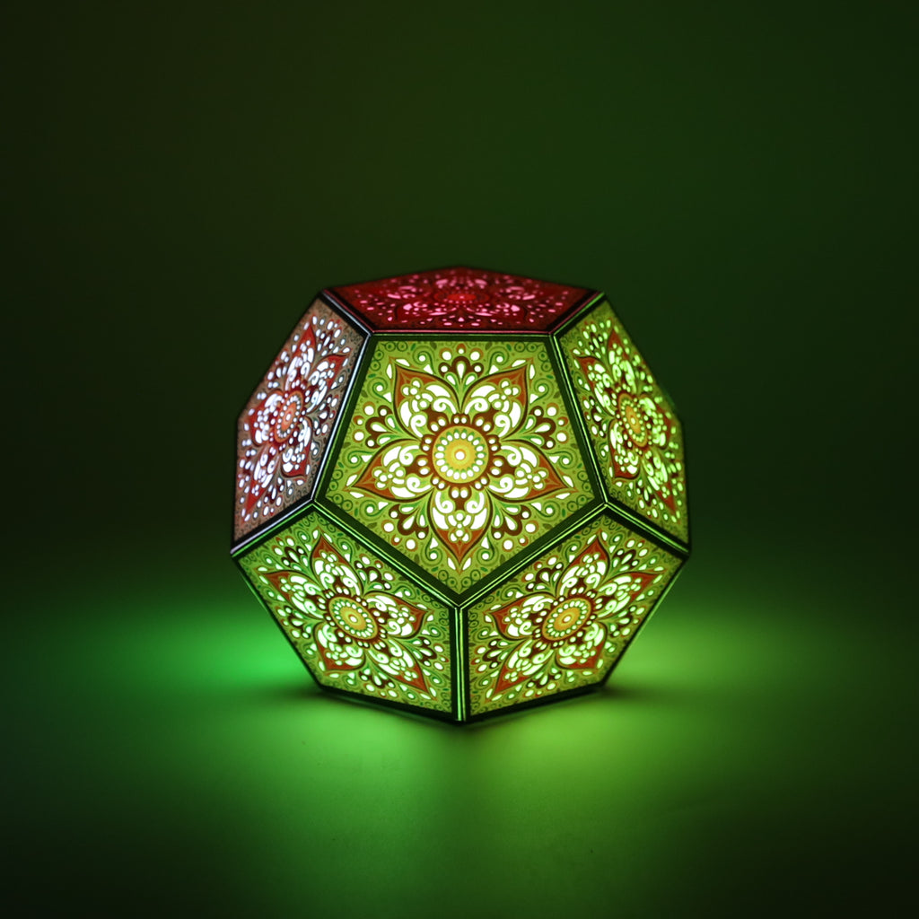 MikhaLuma Aletheia dodecahedron lantern in Glow style, glowing softly from within
