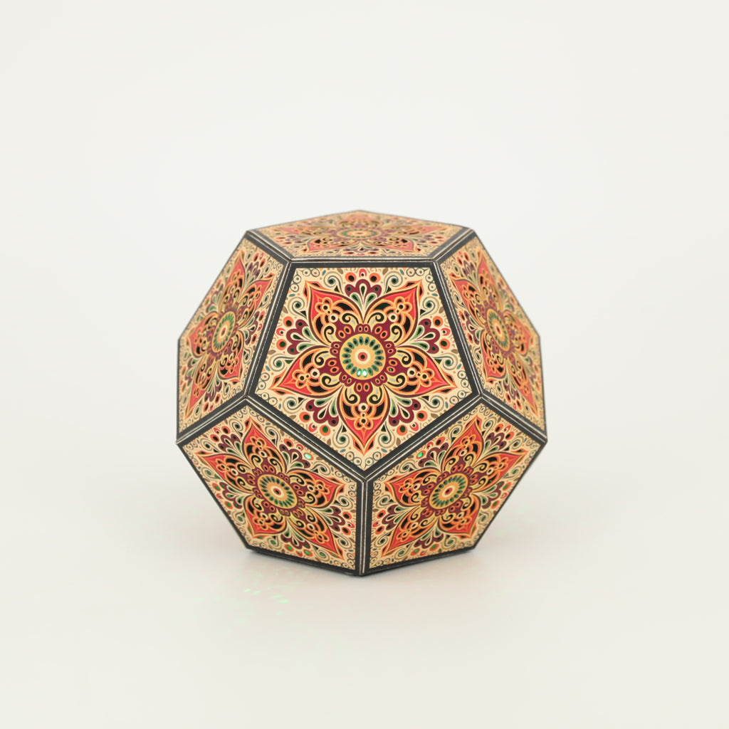 MikhaLuma Aletheia handcrafted dodecahedron paper lantern, unlit in daylight