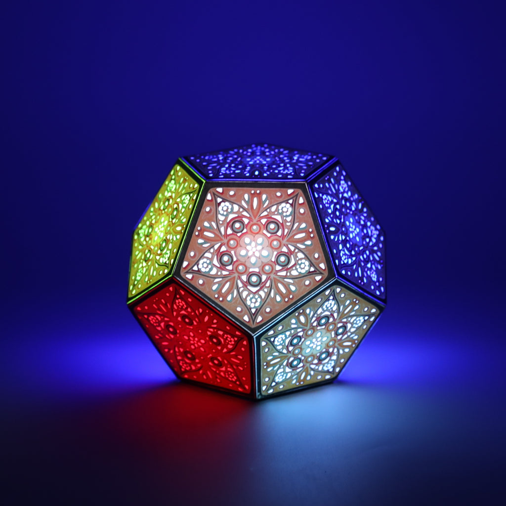 MikhaLuma Phronesis dodecahedron lantern in Glow style, glowing softly from within