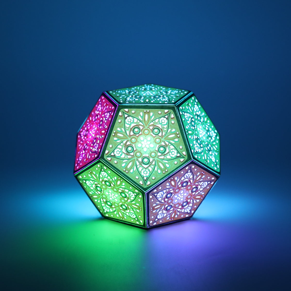 MikhaLuma Phronesis dodecahedron lantern in Glow style, glowing softly from within