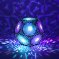 MikhaLuma Oneiros dodecahedron lantern in Shadow Caster style, casting geometric light patterns across a dark room