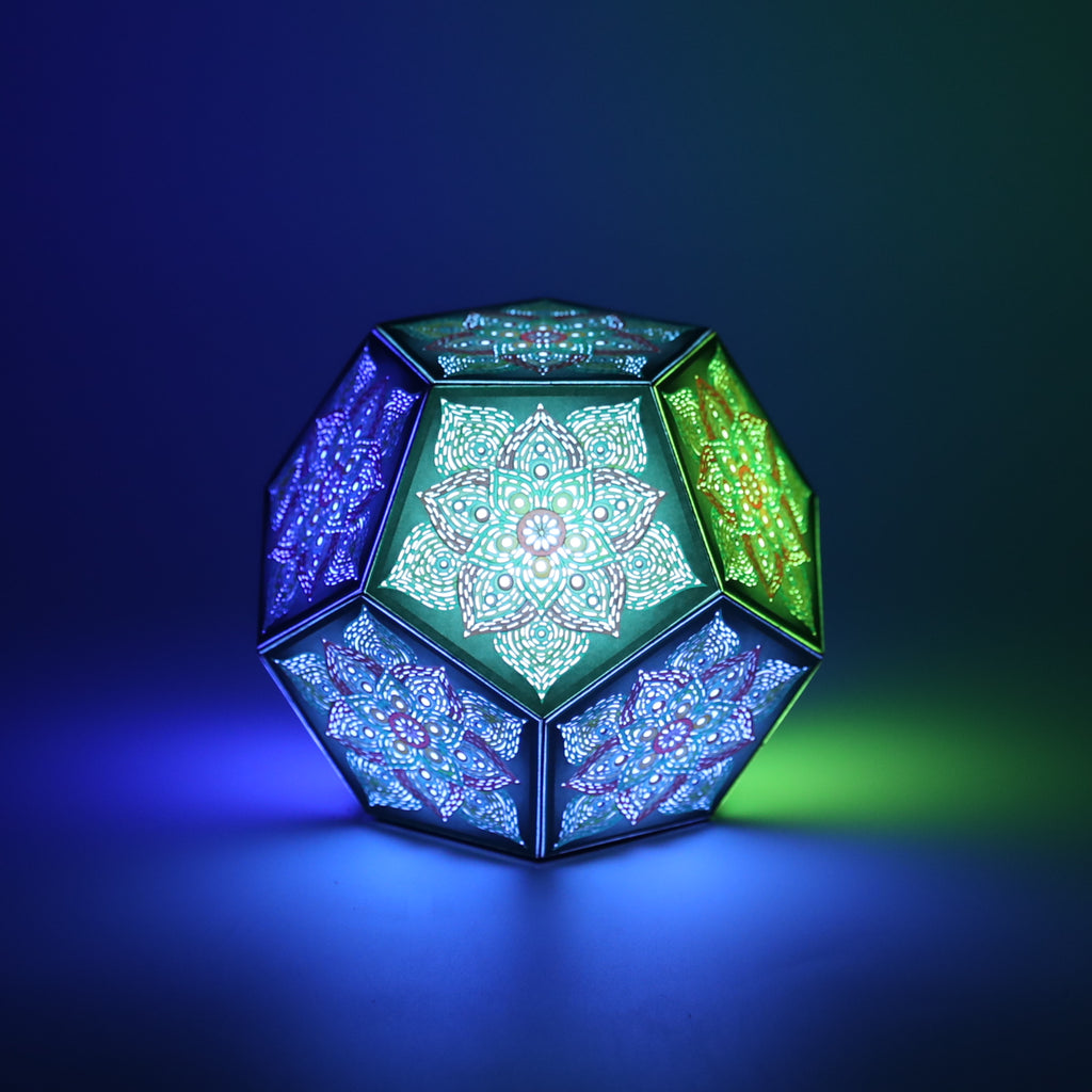 MikhaLuma Eros dodecahedron lantern in Glow style, glowing softly from within