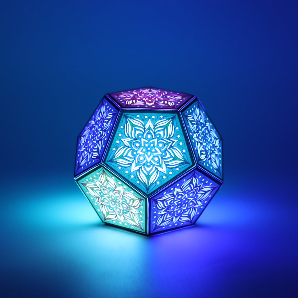 MikhaLuma Metanoia dodecahedron lantern in Glow style, glowing softly from within