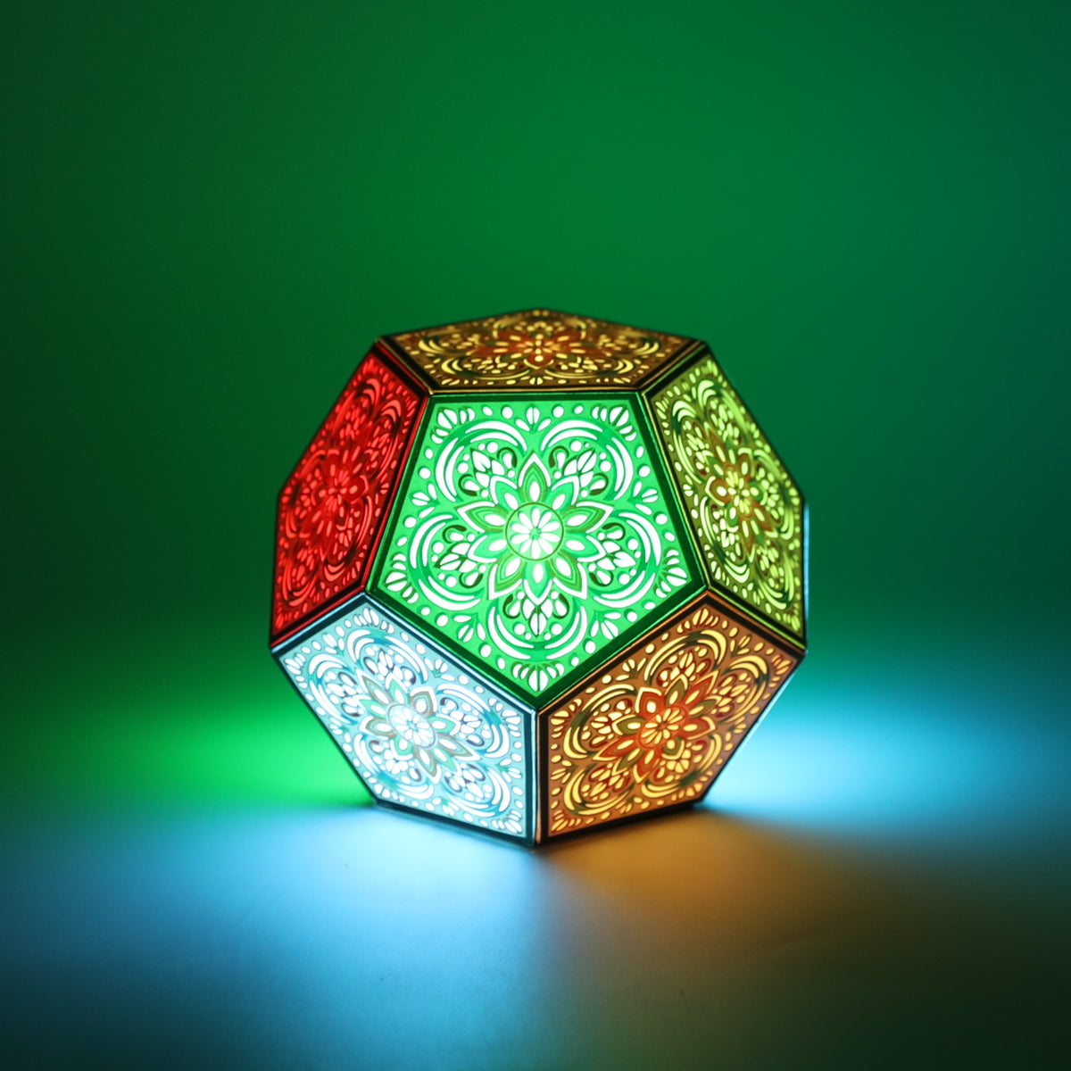 MikhaLuma Agape dodecahedron lantern in Glow style, glowing softly from within