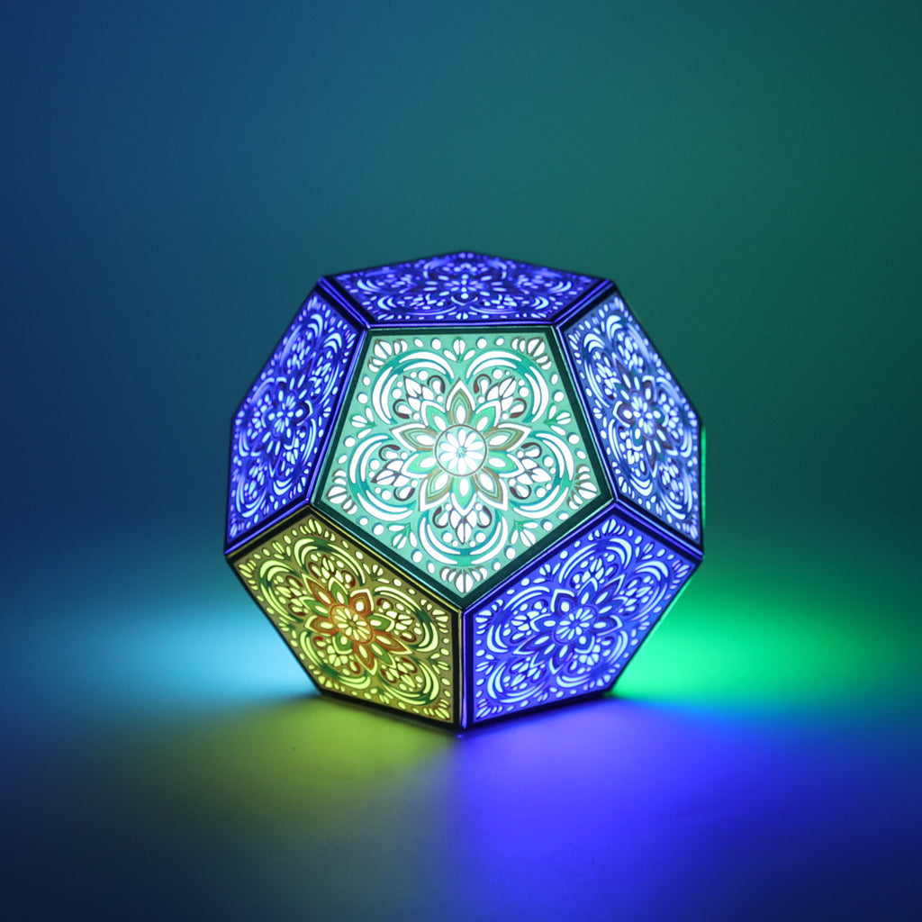 MikhaLuma Agape dodecahedron lantern in Glow style, glowing softly from within