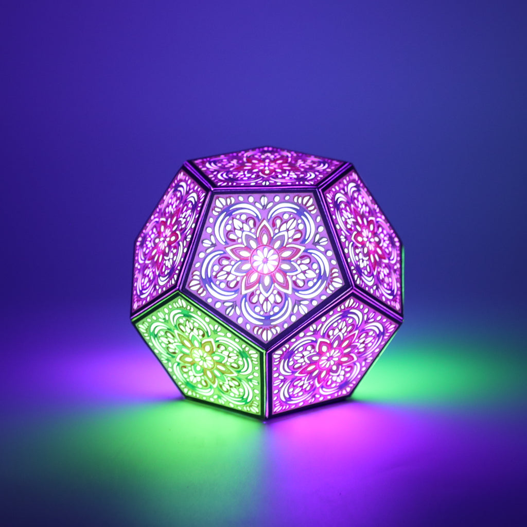 MikhaLuma Agape dodecahedron lantern in Glow style, glowing softly from within